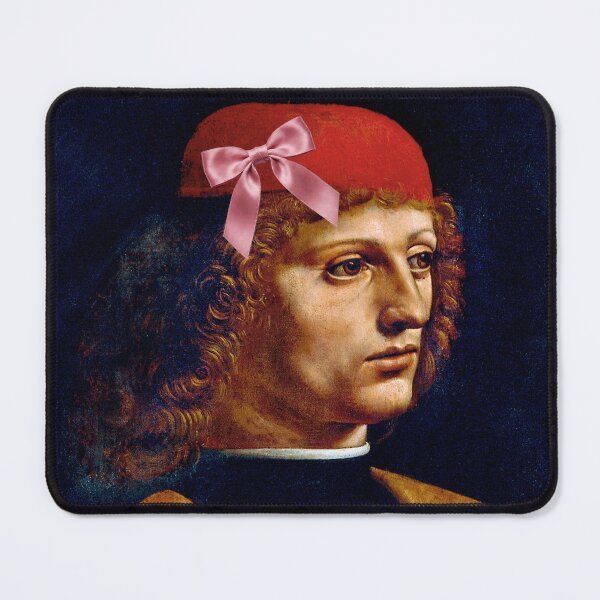 Item preview, Coquette Portrait of a Musician - Leonardo da Vinci Renaissance Art Parody with Pink Bow designed and sold by Open Canvas.