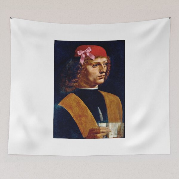 Item preview, Coquette Portrait of a Musician - Leonardo da Vinci Renaissance Art Parody with Pink Bow designed and sold by Open Canvas.