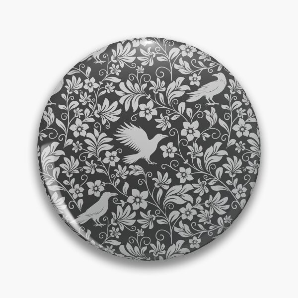 Item preview, Raven Silhouette Seamless Pattern – Monochrome Crow & Floral Grey Design designed and sold by WildLakePatterns.