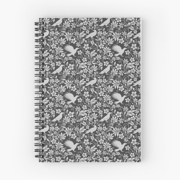 Item preview, Raven Silhouette Seamless Pattern – Monochrome Crow & Floral Grey Design designed and sold by WildLakePatterns.