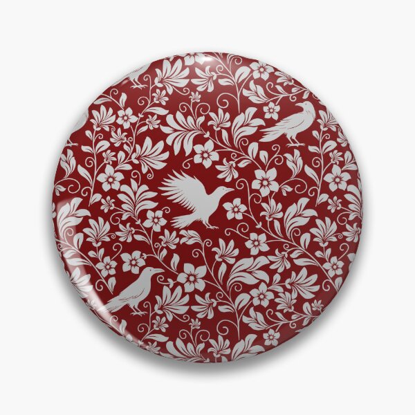 Item preview, Raven Silhouette Seamless Pattern – Monochrome Crow & Floral Red Design designed and sold by WildLakePatterns.