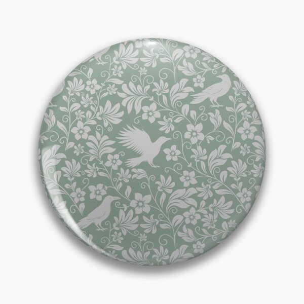 Item preview, Raven Silhouette Seamless Pattern – Monochrome Crow & Floral Sage Green Design designed and sold by WildLakePatterns.