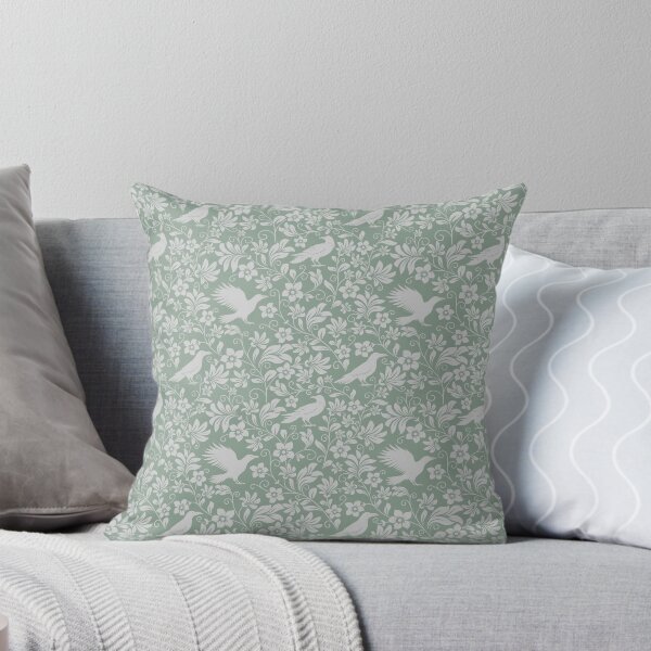 Item preview, Raven Silhouette Seamless Pattern – Monochrome Crow & Floral Sage Green Design designed and sold by WildLakePatterns.