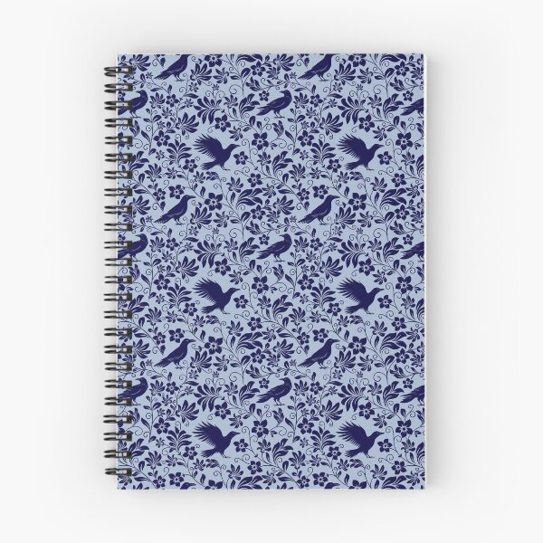 Item preview, Raven Silhouette Seamless Pattern – Monochrome Crow & Floral Blue Design designed and sold by WildLakePatterns.