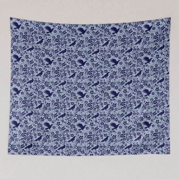 Item preview, Raven Silhouette Seamless Pattern – Monochrome Crow & Floral Blue Design designed and sold by WildLakePatterns.