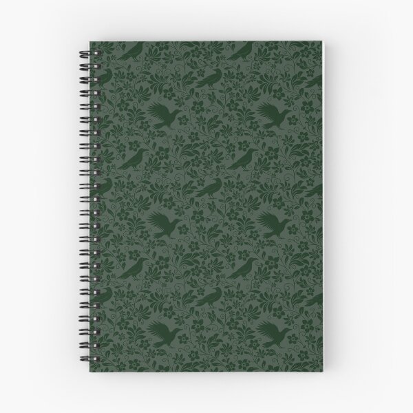 Item preview, Raven Silhouette Seamless Pattern – Monochrome Crow & Floral Green Design designed and sold by WildLakePatterns.
