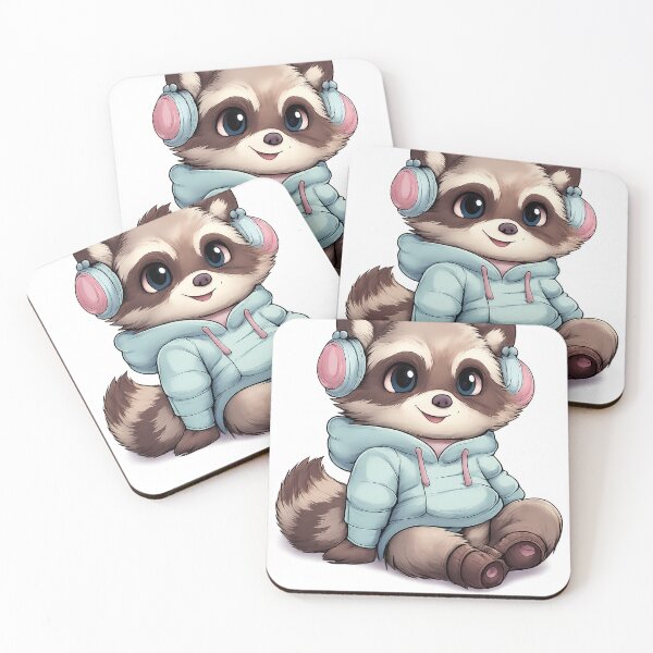 Item preview, Cute Cartoon Raccoon in Hoodie and Headphones designed and sold by RavenDistrict.