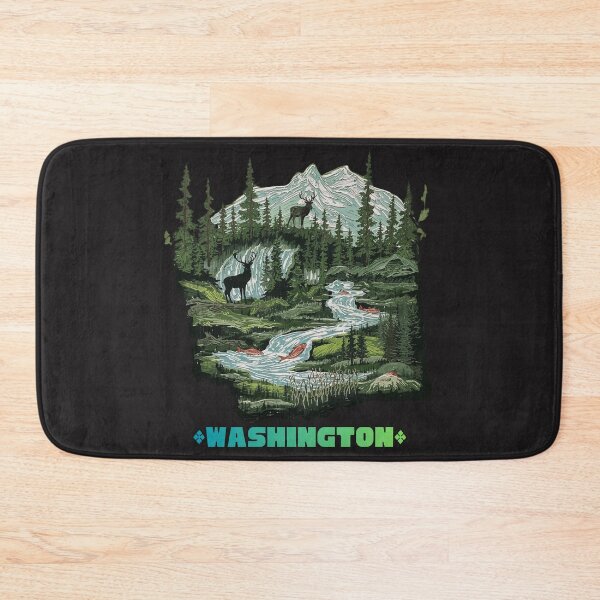 Item preview, Washington State Nature Illustration - Elk, Salmon, Mountains & Forest Art designed and sold by TitanRN.