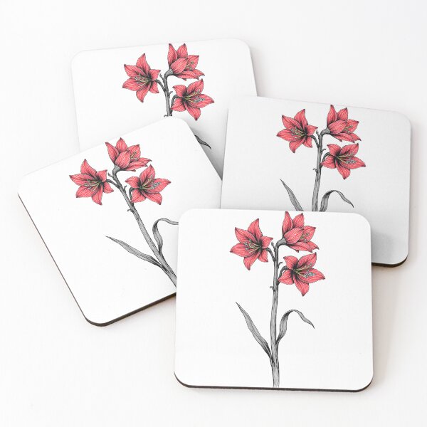 Item preview, Floral Sketch of Red Amaryllis Flowers designed and sold by Petalandfur.