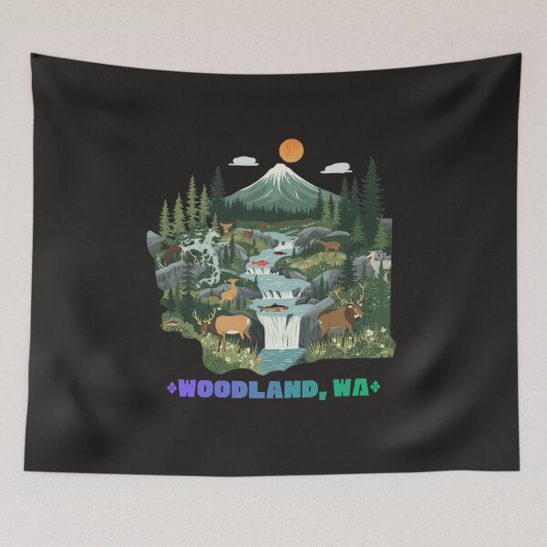 Item preview, Woodland Washington Nature Scene - Pacific Northwest Wildlife Illustration in WA State Shape designed and sold by TitanRN.