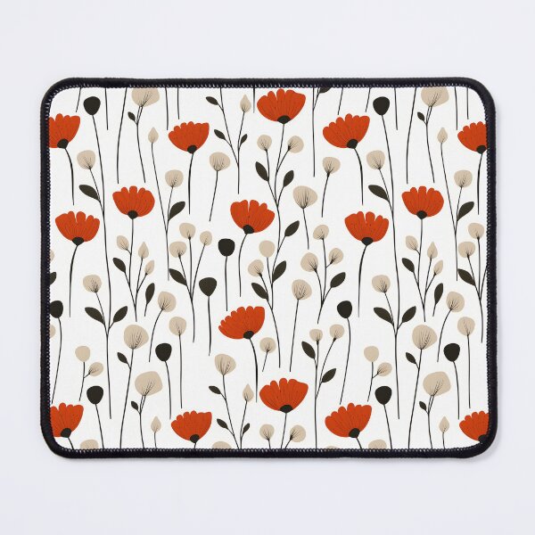 Item preview, The image showcases a seamless pattern of illustrated flowers in shades of red, beige, and black set against a clean white background, creating a simple yet elegant aesthetic. designed and sold by rujlaphusstudio.