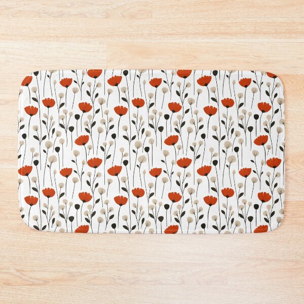 Item preview, The image showcases a seamless pattern of illustrated flowers in shades of red, beige, and black set against a clean white background, creating a simple yet elegant aesthetic. designed and sold by rujlaphusstudio.