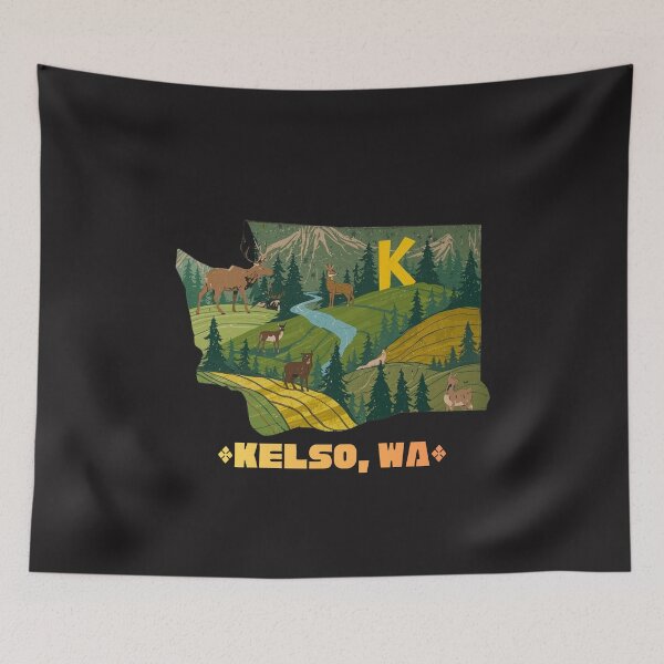 Item preview, Kelso Washington Nature Illustration - Pacific Northwest Wildlife Scene in WA State Shape designed and sold by TitanRN.