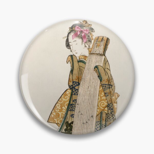 Item preview, Coquette Woman with a Koto - Hokusai Ukiyo-e Art Parody with Pink Bow designed and sold by Open Canvas.