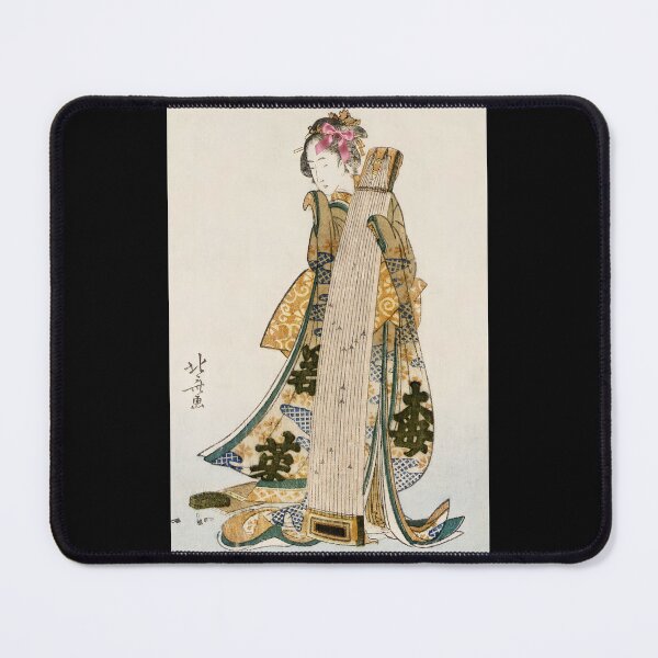 Item preview, Coquette Woman with a Koto - Hokusai Ukiyo-e Art Parody with Pink Bow designed and sold by Open Canvas.