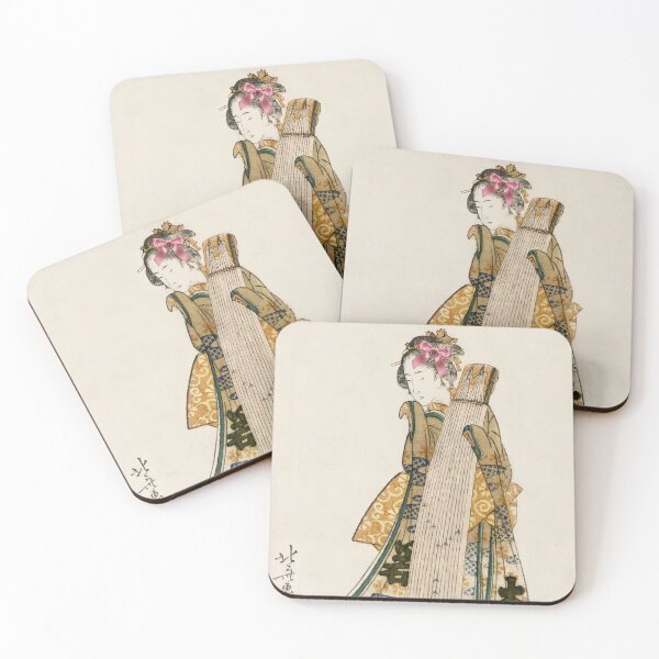 Item preview, Coquette Woman with a Koto - Hokusai Ukiyo-e Art Parody with Pink Bow designed and sold by Open Canvas.