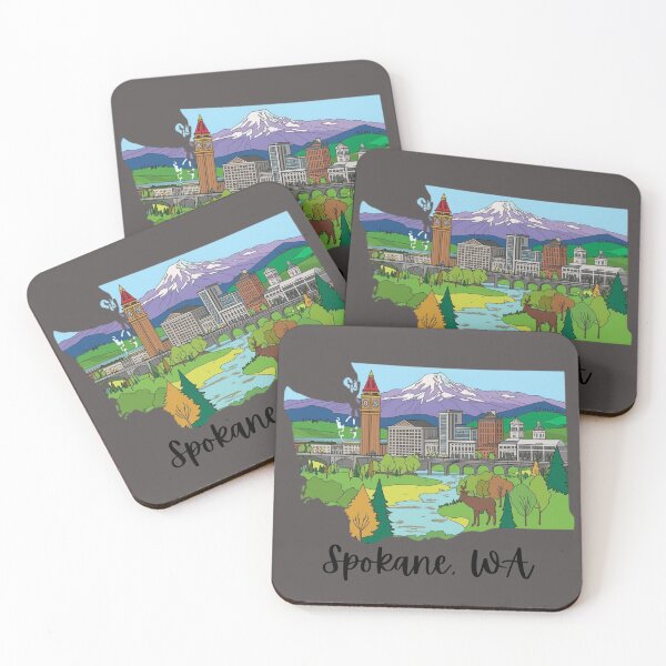 Item preview, Spokane Washington Illustrated Skyline with Clock Tower, Riverfront Park & Mount Spokane designed and sold by TitanRN.