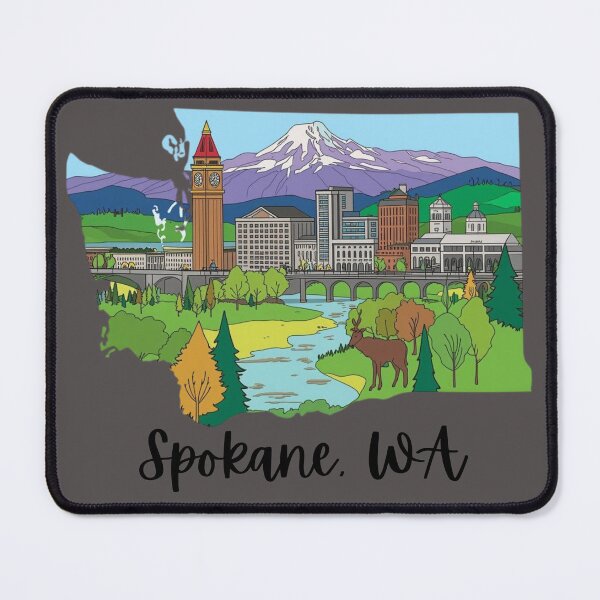Item preview, Spokane Washington Illustrated Skyline with Clock Tower, Riverfront Park & Mount Spokane designed and sold by TitanRN.
