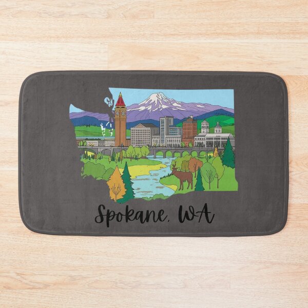 Item preview, Spokane Washington Illustrated Skyline with Clock Tower, Riverfront Park & Mount Spokane designed and sold by TitanRN.