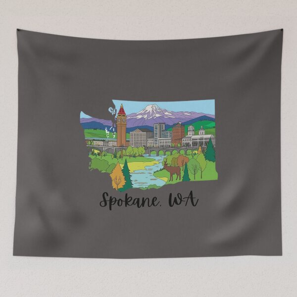 Item preview, Spokane Washington Illustrated Skyline with Clock Tower, Riverfront Park & Mount Spokane designed and sold by TitanRN.