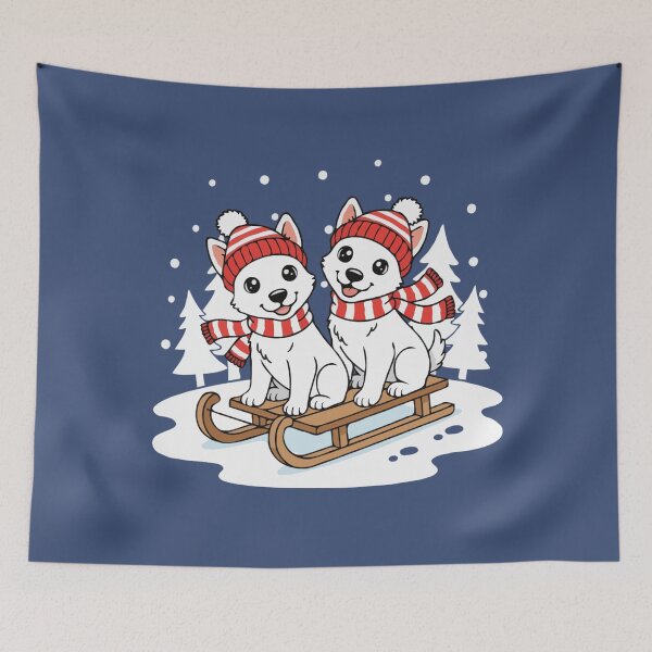 Item preview, Cute American Eskimo Sledding Puppy - Happy Winter Puppy designed and sold by The Real Life Symphony.