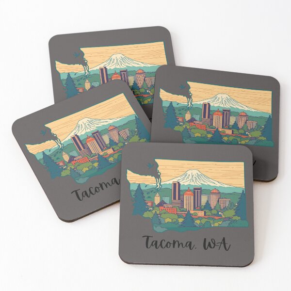 Item preview, Tacoma Washington Skyline with Mount Rainier Vintage Style Illustration designed and sold by TitanRN.