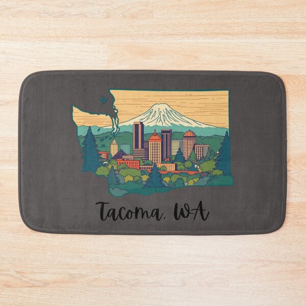 Item preview, Tacoma Washington Skyline with Mount Rainier Vintage Style Illustration designed and sold by TitanRN.