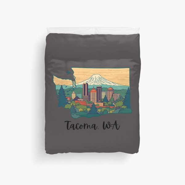 Item preview, Tacoma Washington Skyline with Mount Rainier Vintage Style Illustration designed and sold by TitanRN.