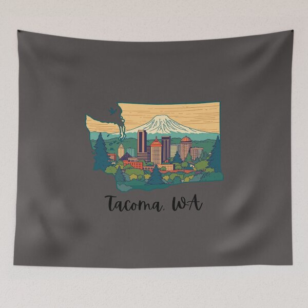 Item preview, Tacoma Washington Skyline with Mount Rainier Vintage Style Illustration designed and sold by TitanRN.