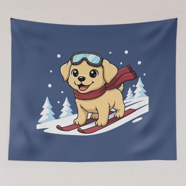 Item preview, Cute Labrador Retriever Skiing Puppy - Happy Winter Puppy designed and sold by The Real Life Symphony.