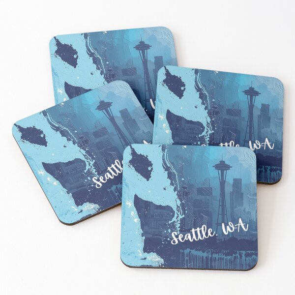 Item preview, Abstract Blue Seattle Skyline Painting with Space Needle | Modern Dripping Art designed and sold by TitanRN.
