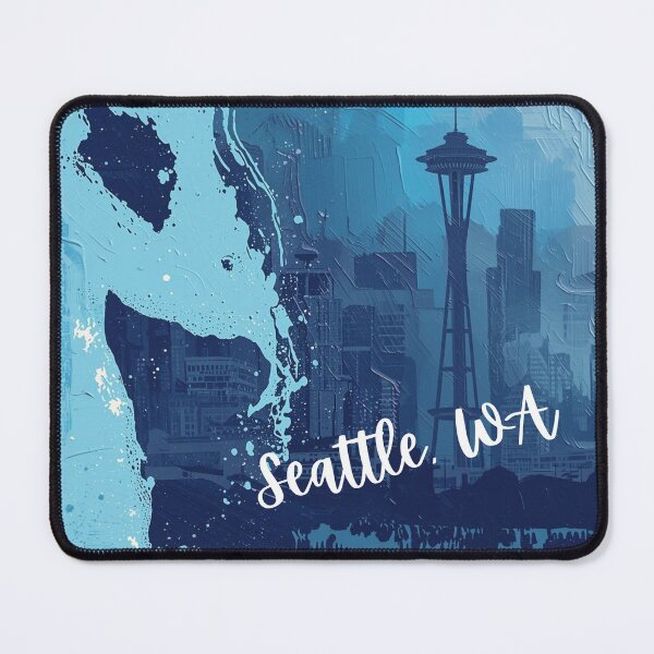Item preview, Abstract Blue Seattle Skyline Painting with Space Needle | Modern Dripping Art designed and sold by TitanRN.