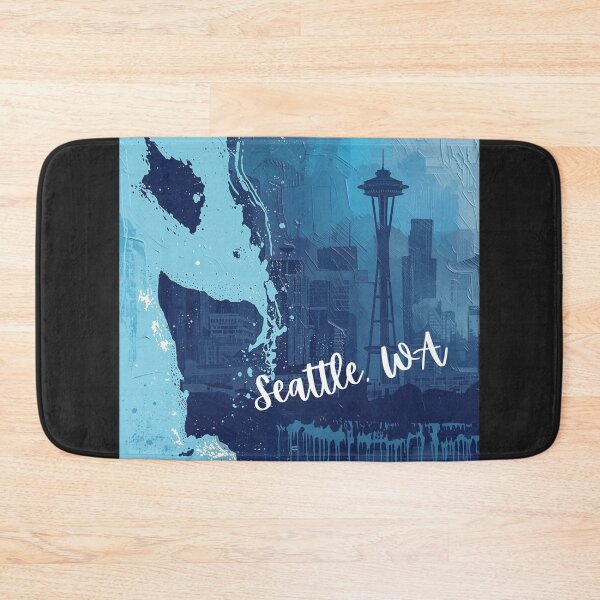 Item preview, Abstract Blue Seattle Skyline Painting with Space Needle | Modern Dripping Art designed and sold by TitanRN.
