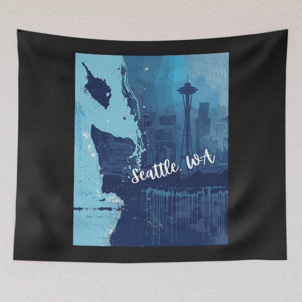 Item preview, Abstract Blue Seattle Skyline Painting with Space Needle | Modern Dripping Art designed and sold by TitanRN.