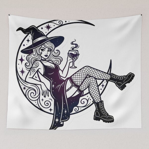 Item preview, Gothic Moon Witch Celestial Stick Figure Pinup Aesthetic Whimsigoth designed and sold by StickyGuys.