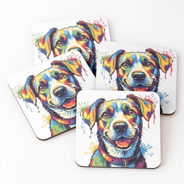 Item preview, A vibrant and expressive pop art dog illustration filled with bold colors and playful paint splashes. designed and sold by AmsaOza.