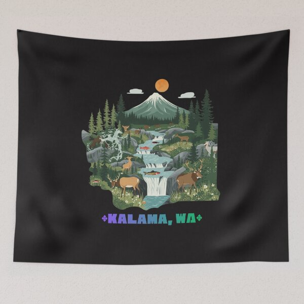 Item preview, Kalama Washington Nature Scene - Mount St. Helens Wildlife Illustration in WA State Outline designed and sold by TitanRN.