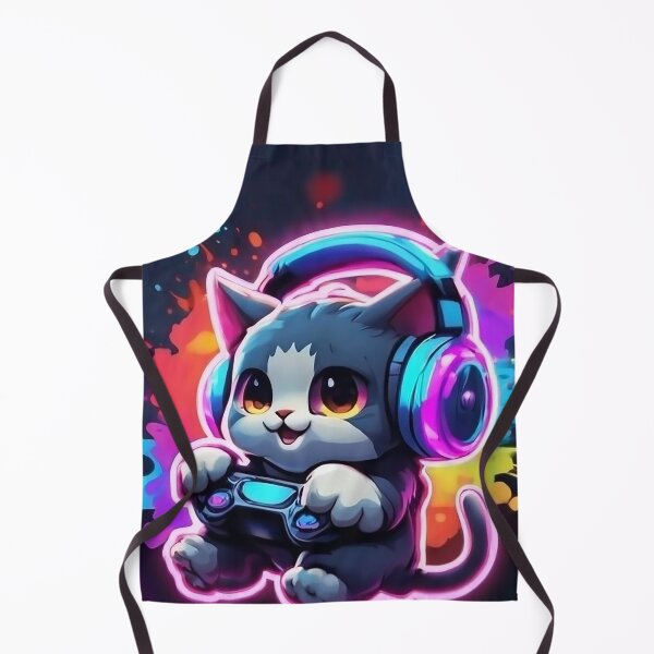 Item preview, Cute Gaming Cat with Headphones – Neon Gamer Kitten Art designed and sold by Articooler.