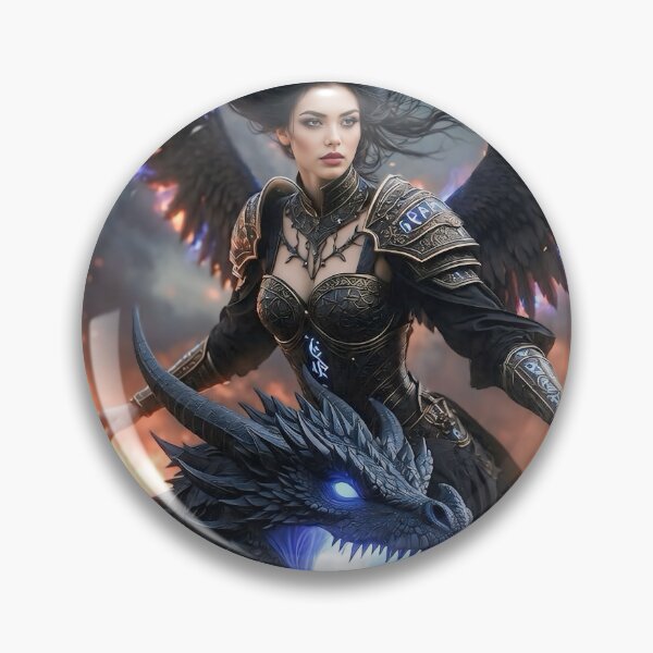 Item preview, Shadow Flame Valkyrie - Dark Dragon Rider Fantasy Art designed and sold by SunsetAngelsAI.