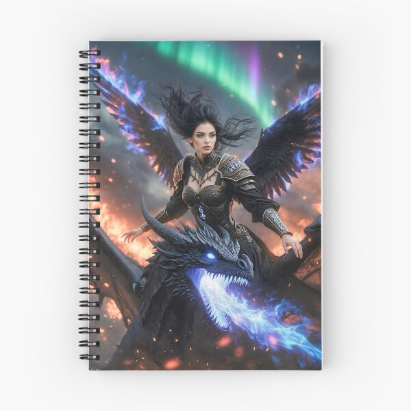 Item preview, Shadow Flame Valkyrie - Dark Dragon Rider Fantasy Art designed and sold by SunsetAngelsAI.