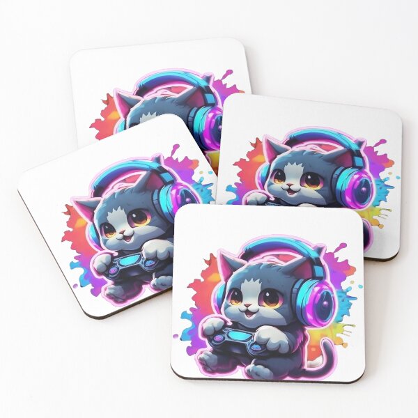 Item preview, Copy of Cute Gaming Cat with Headphones – Neon Gamer Kitten Art designed and sold by Articooler.