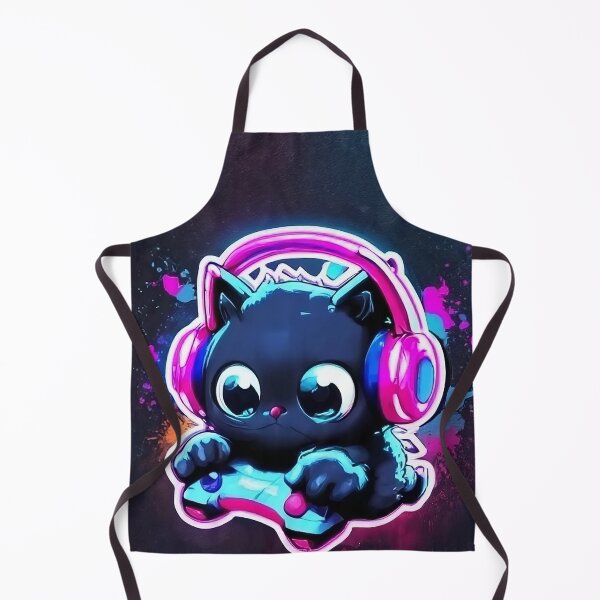 Item preview, Cute Black Gamer Cat with Headphones – Neon Gaming Kitty Art designed and sold by Articooler.