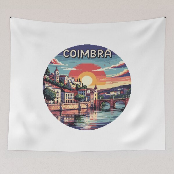 Item preview, Coimbra Portugal Pixel Art Sunset - Retro 8-Bit Portuguese Cityscape designed and sold by CircinusStore.