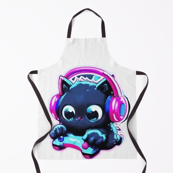 Item preview, Copy of Cute Black Gamer Cat with Headphones – Neon Gaming Kitty Art designed and sold by Articooler.