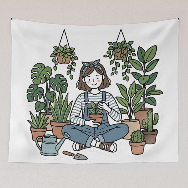 Item preview, Green Witch Plant Mom Aesthetic Stick Figure Urban Jungle Cozy Gardener Vibe Cute Botanical designed and sold by StickyGuys.