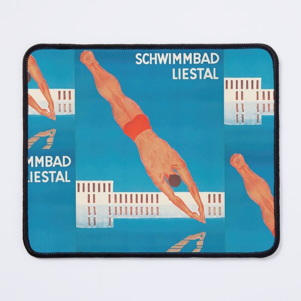 Item preview, Schwimmbad Liestal Diver Over Swimming Pool Modern Travel Poster : Vintage Diving Illustration designed and sold by artofuniverse.
