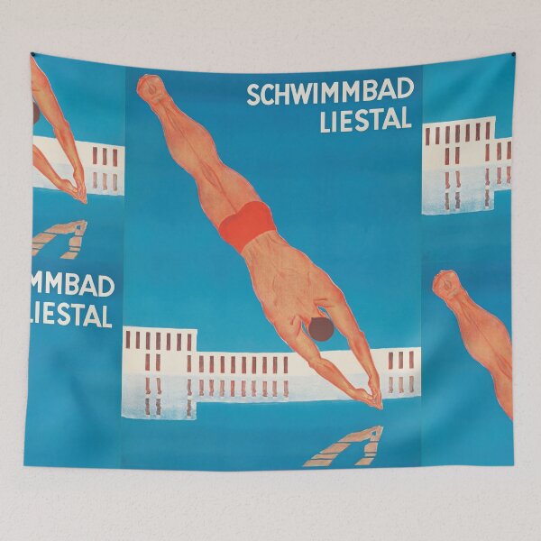 Item preview, Schwimmbad Liestal Diver Over Swimming Pool Modern Travel Poster : Vintage Diving Illustration designed and sold by artofuniverse.