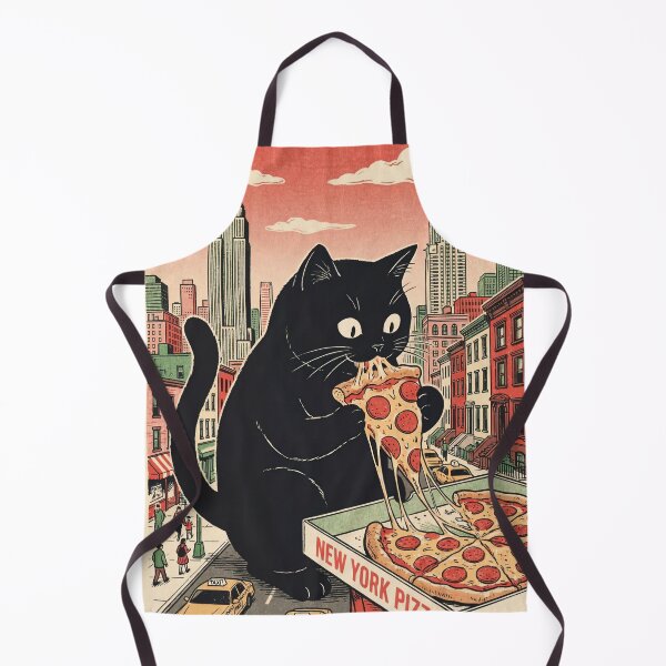 Item preview, Black Cat Eating New York Pizza Poster | Japan Style Ukioy-e Woodblock Print designed and sold by Gourmet Neko Art | .