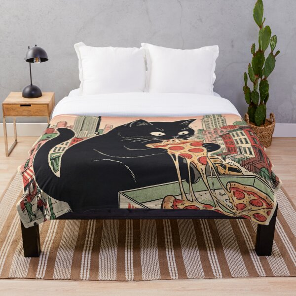 Item preview, Black Cat Eating New York Pizza Poster | Japan Style Ukioy-e Woodblock Print designed and sold by Gourmet Neko Art | .