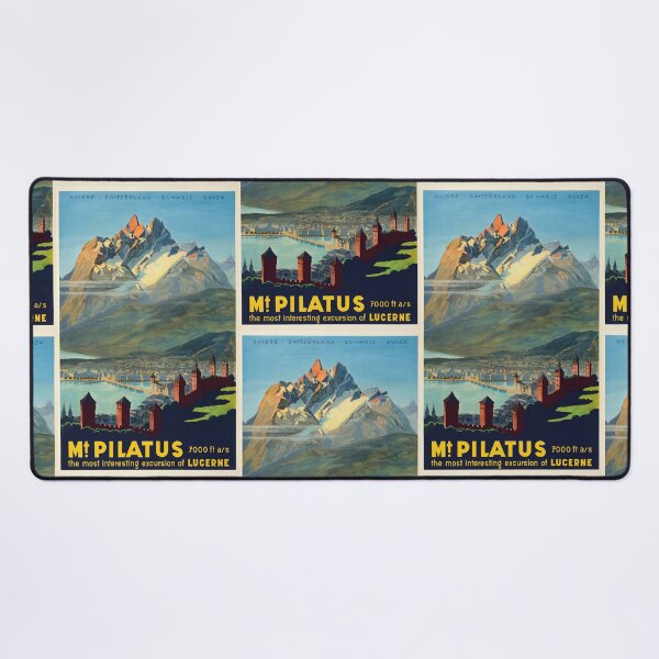 Item preview, Mt PILATUS Mountain And Lake View Historic City Travel Poster : Vintage Tourism Artwork designed and sold by artofuniverse.